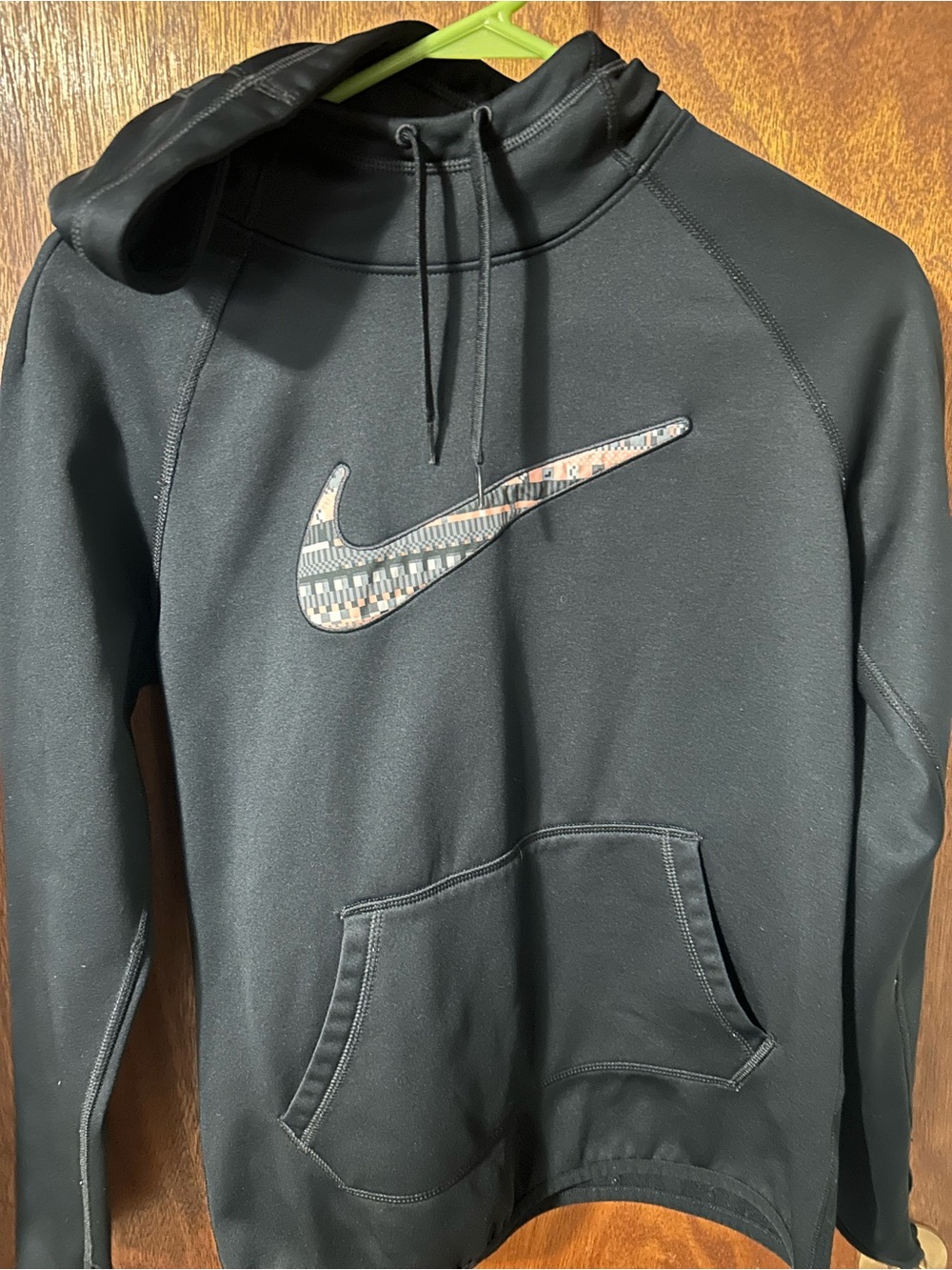 Nike Men’s Black Crewneck Hoodie with Patterned Swoosh